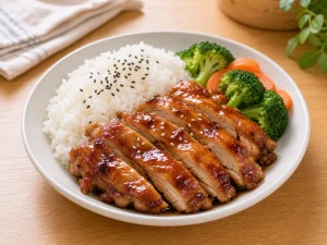 照烧鸡腿饭成品图