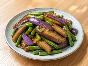 茄子炒豆角成品图