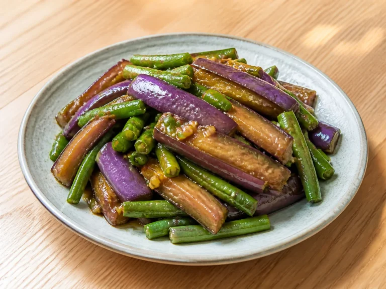 茄子炒豆角成品图
